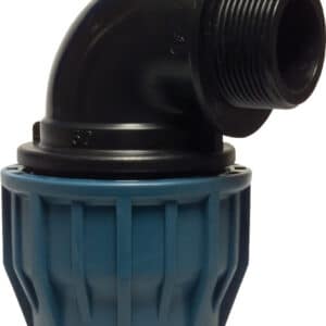 Jason Winkel 90° PP 32 mm x 3/4" Klemm x Außengewinde 16bar Schwarz/Blau DVGW/KIWA/WRAS/SVGW